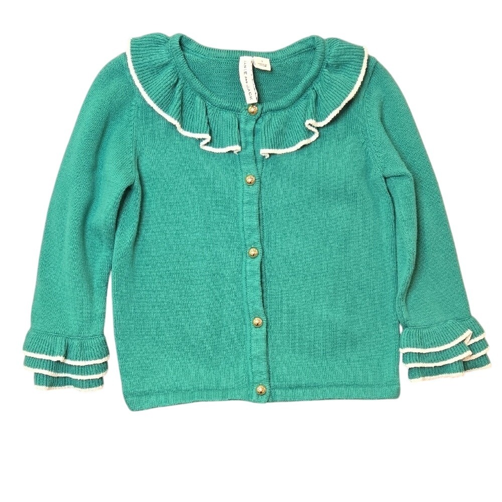 Janie & Jack Girl's Ruffle Trim Cardigan Countryside Green Preppy Old Money Sz 3
